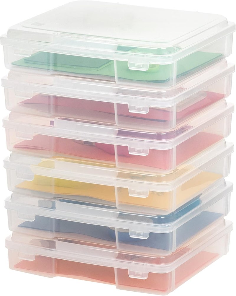 IrisUSA Board Game Storage Craft Organizer Box with Snap-Tight Latch Lid, 6-Pack Portable Plastic Case Bin for Puzzles, Magazines, Hobbies, Art Supplies, Fits 8.5" x 11" & A4 Papers, Thick, Clear - Image 1